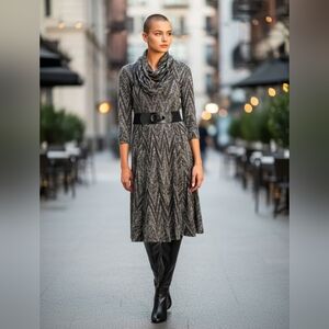 Signature by Robbie Bee Cowl Scarf Neck Classic Belted Dress, Size PS